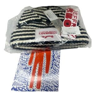 Charles Jeffrey Loverboy Chunky Ears Beanie Exclusive Ecru Black Striped Hat NWT